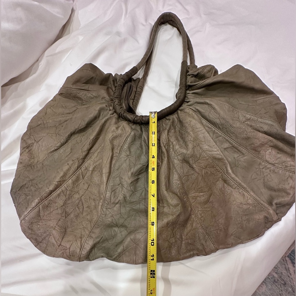 VINTAGE Brio Pinwheel Crinkle Leather Hobo Bag XL Green - Picture 9 of 16